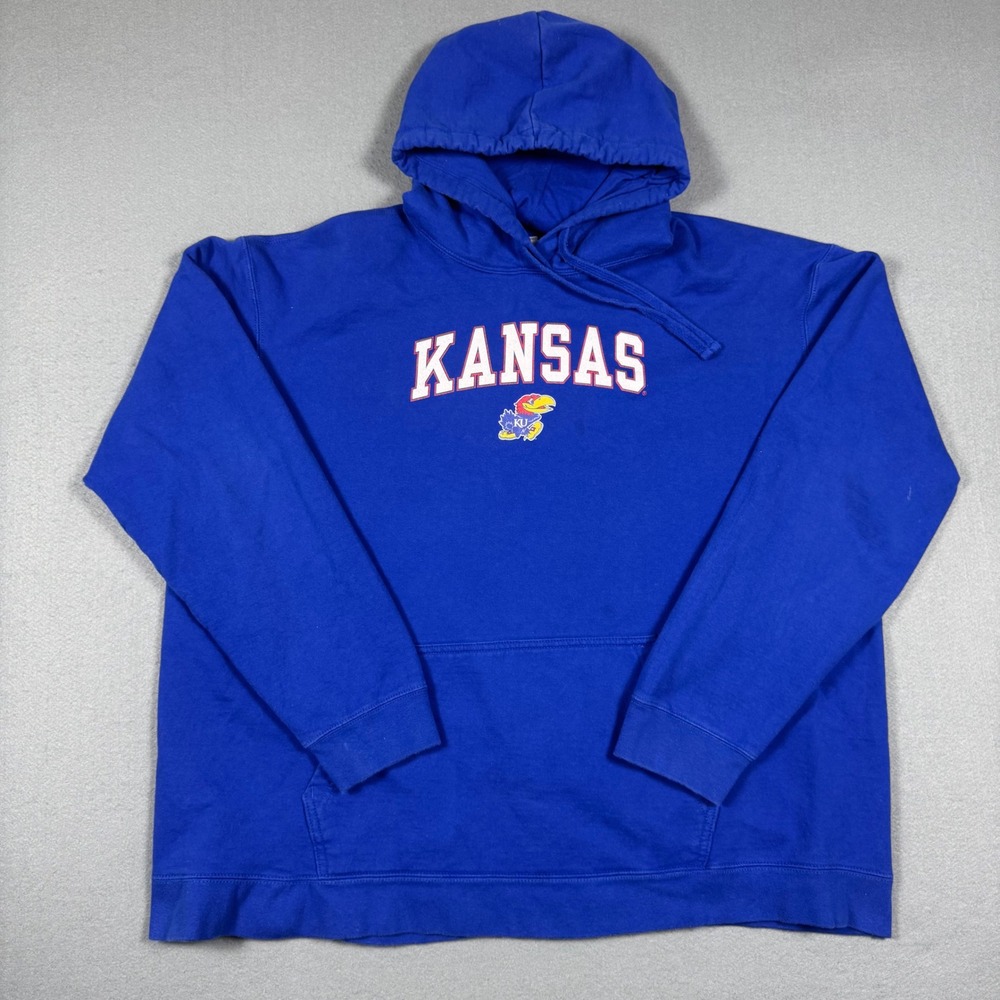 Kansas Jayhawks Hoodie Mens XL Blue Pullover Sweatshirt NCAA‎ College Mascot